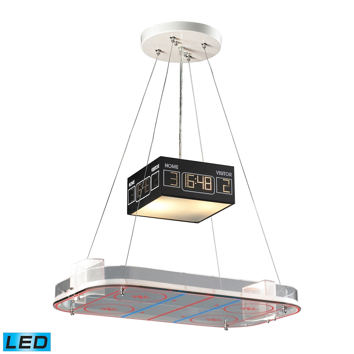 Novelty 2-Light Island Light in Silver with Hockey Arena Motif - Includes LED Bulbs