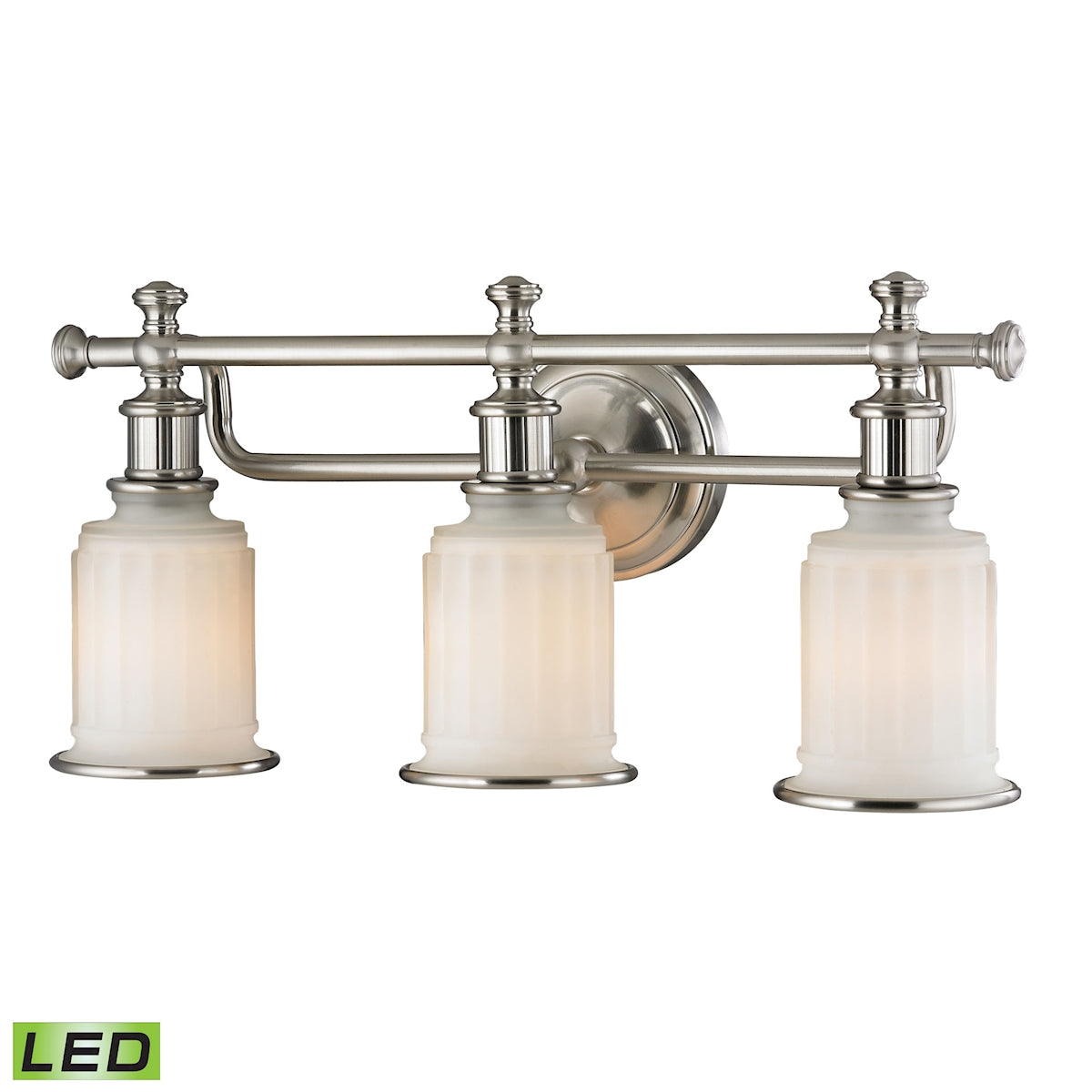 Acadia 3-Light Vanity Lamp in Brushed Nickel with Opal Reeded Pressed Glass - Includes LED Bulbs