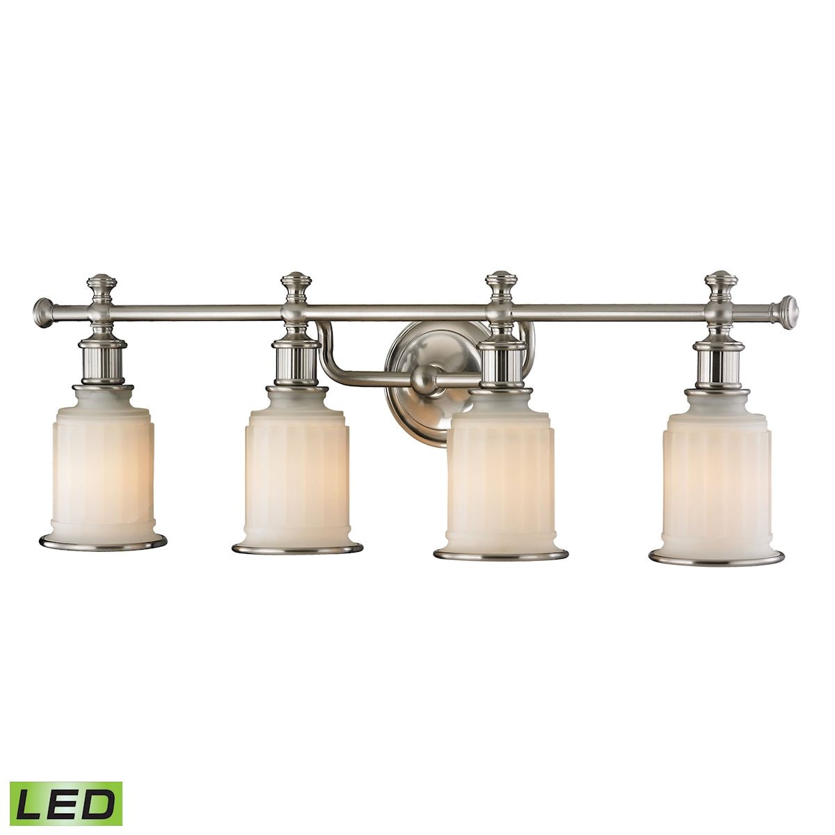 Acadia 4-Light Vanity Lamp in Brushed Nickel with Opal Reeded Pressed Glass - Includes LED Bulbs