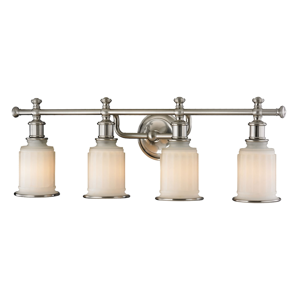 Acadia 4-Light Vanity Lamp in Brushed Nickel with Opal Reeded Pressed Glass