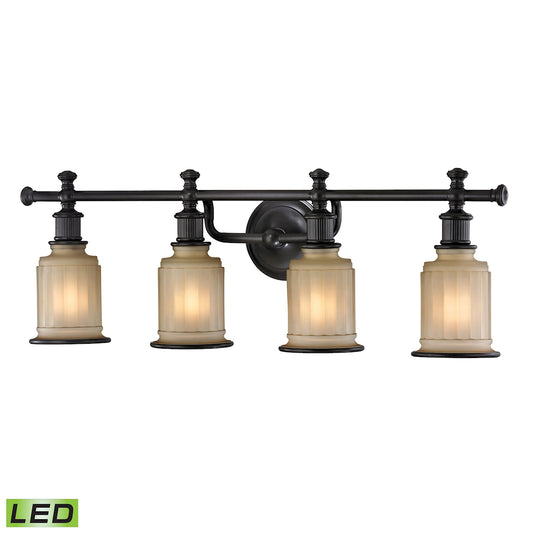 Acadia 4-Light Vanity Lamp in Oiled Bronze with Opal Reeded Pressed Glass - Includes LED Bulbs