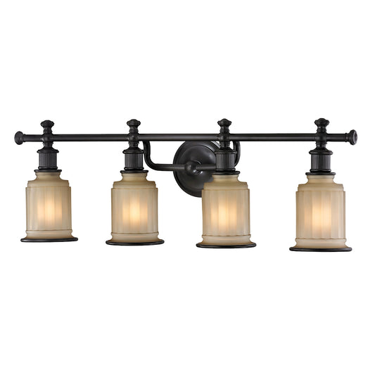 Acadia 4-Light Vanity Lamp in Oiled Bronze with Opal Reeded Pressed Glass