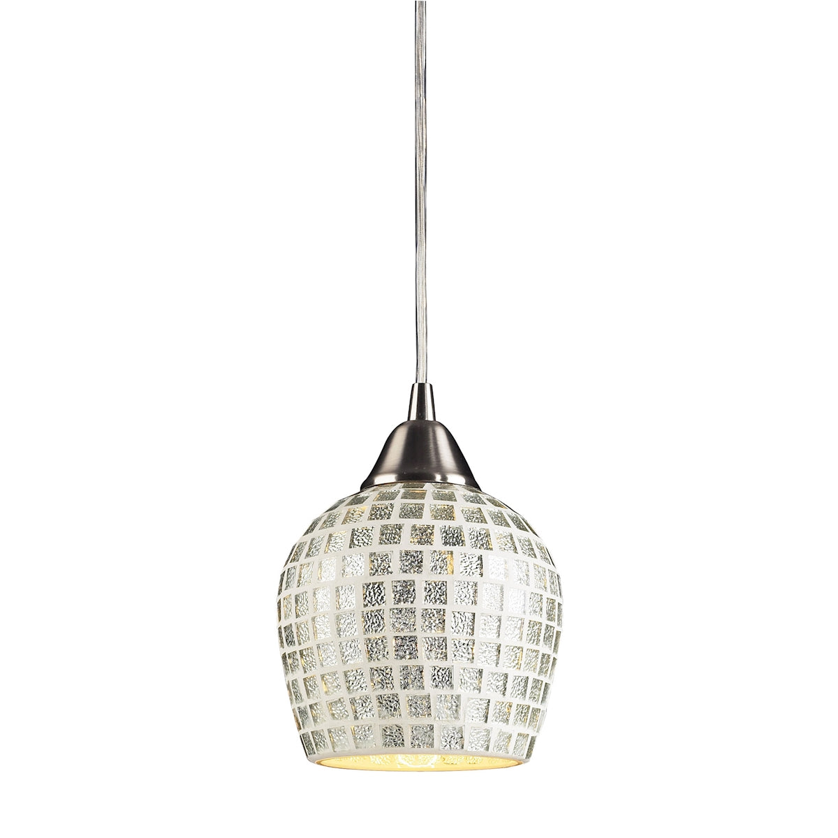 Fusion 1-Light Mini Pendant in Satin Nickel with Silver Mosaic Glass