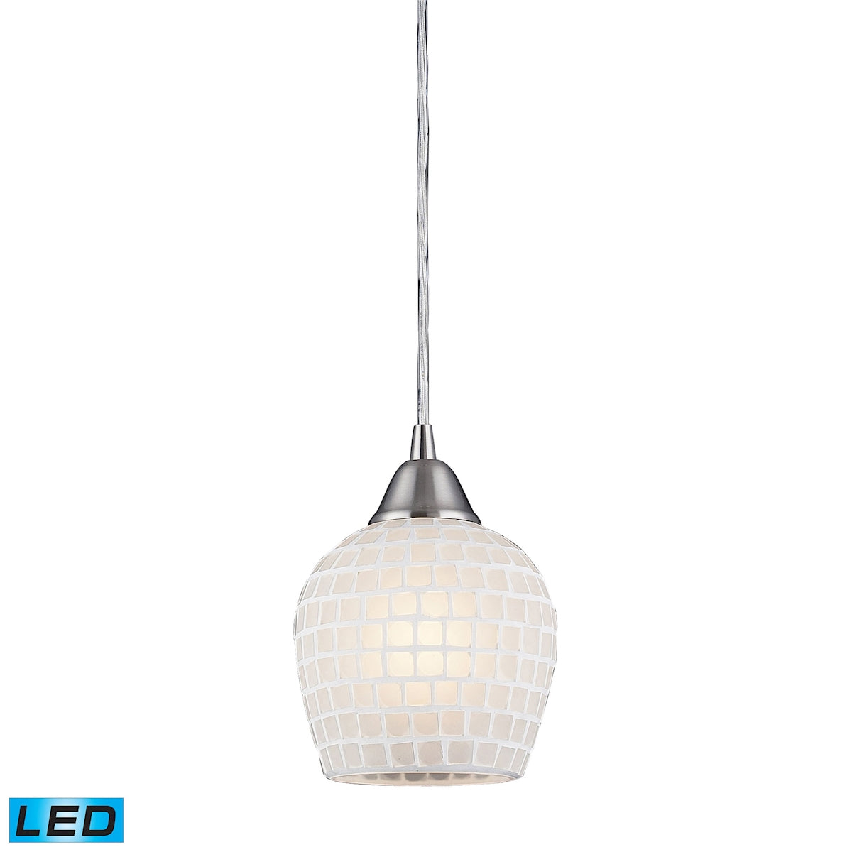 Fusion 1-Light Mini Pendant in Satin Nickel with White Mosaic Glass - Includes LED Bulb