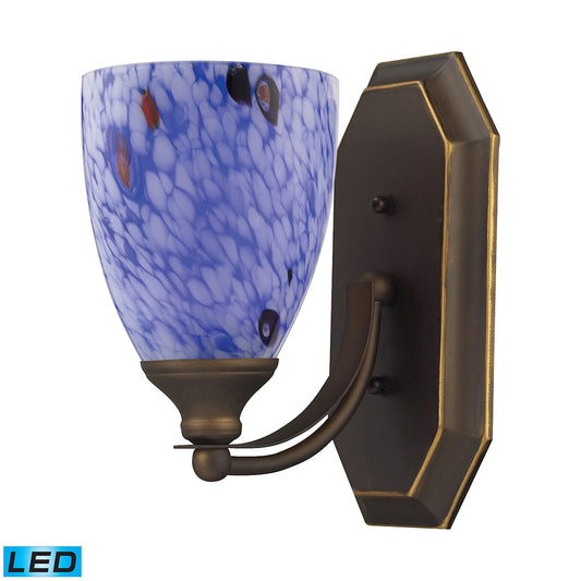 Mix-N-Match Vanity 1-Light Wall Lamp in Aged Bronze with Starburst Blue Glass - Includes LED Bulb