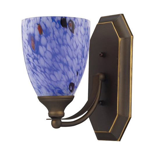 Mix-N-Match Vanity 1-Light Wall Lamp in Aged Bronze with Starburst Blue Glass