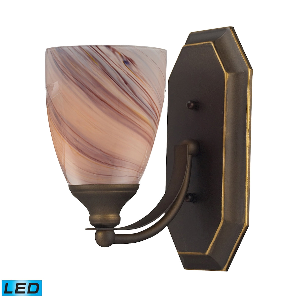 Mix-N-Match Vanity 1-Light Wall Lamp in Aged Bronze with Creme Glass - Includes LED Bulb