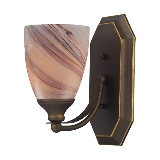 Mix-N-Match Vanity 1-Light Wall Lamp in Aged Bronze with Creme Glass