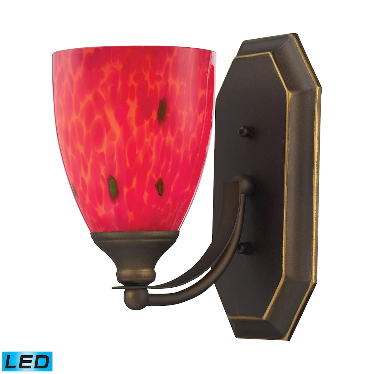 Mix-N-Match Vanity 1-Light Wall Lamp in Aged Bronze with Fire Red Glass - Includes LED Bulb