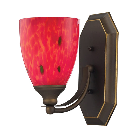 Mix-N-Match Vanity 1-Light Wall Lamp in Aged Bronze with Fire Red Glass