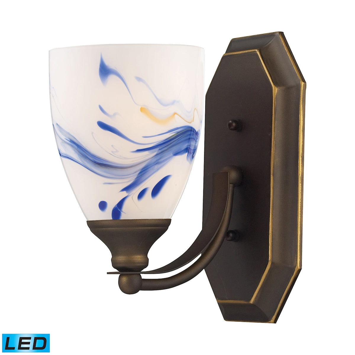 Mix-N-Match Vanity 1-Light Wall Lamp in Aged Bronze with Mountain Glass - Includes LED Bulb