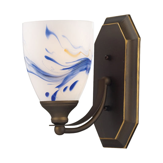 Mix-N-Match Vanity 1-Light Wall Lamp in Aged Bronze with Mountain Glass