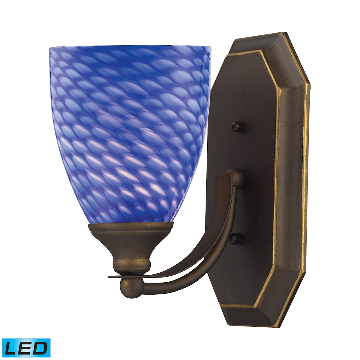 Mix-N-Match Vanity 1-Light Wall Lamp in Aged Bronze with Sapphire Glass - Includes LED Bulb