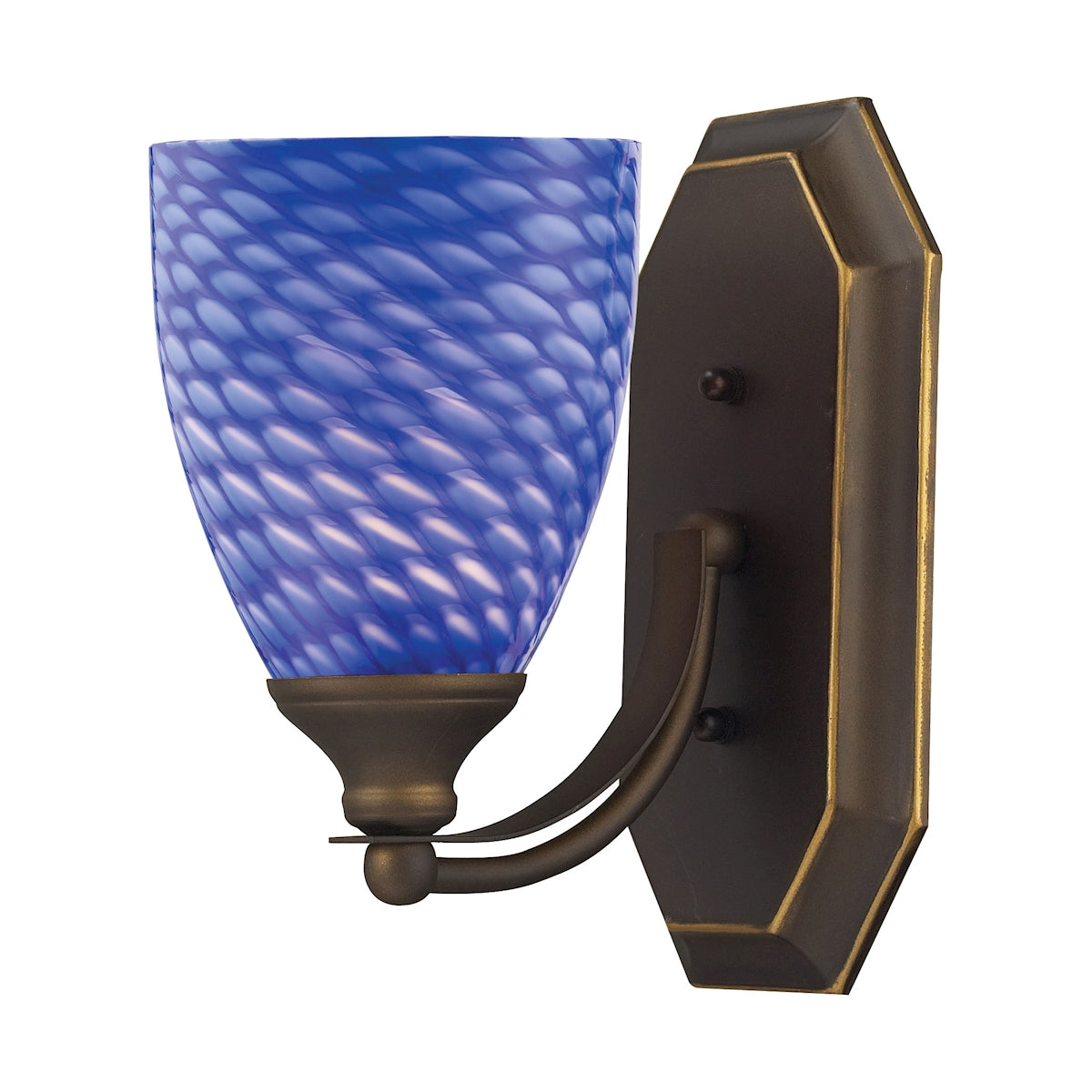 Mix-N-Match Vanity 1-Light Wall Lamp in Aged Bronze with Sapphire Glass