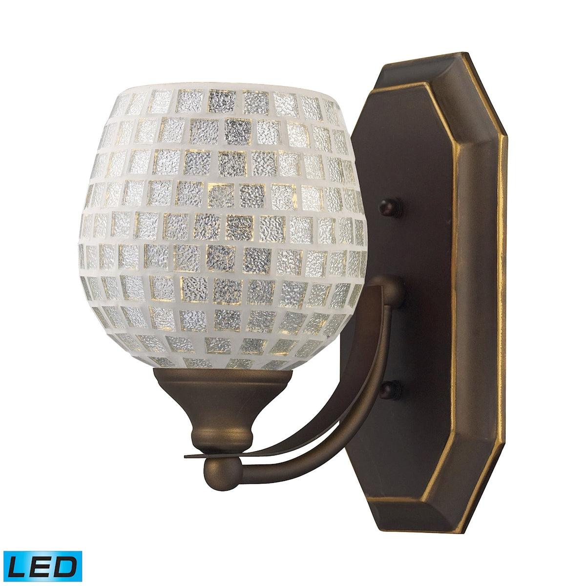 Mix-N-Match Vanity 1-Light Wall Lamp in Aged Bronze with Silver Glass - Includes LED Bulb