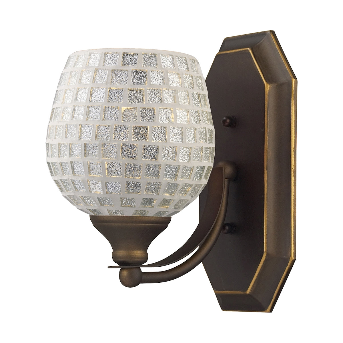 Mix-N-Match Vanity 1-Light Wall Lamp in Aged Bronze with Silver Glass