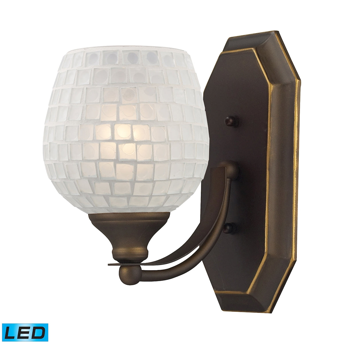 Mix-N-Match Vanity 1-Light Wall Lamp in Aged Bronze with White Glass - Includes LED Bulb