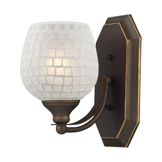 Mix-N-Match Vanity 1-Light Wall Lamp in Aged Bronze with White Glass