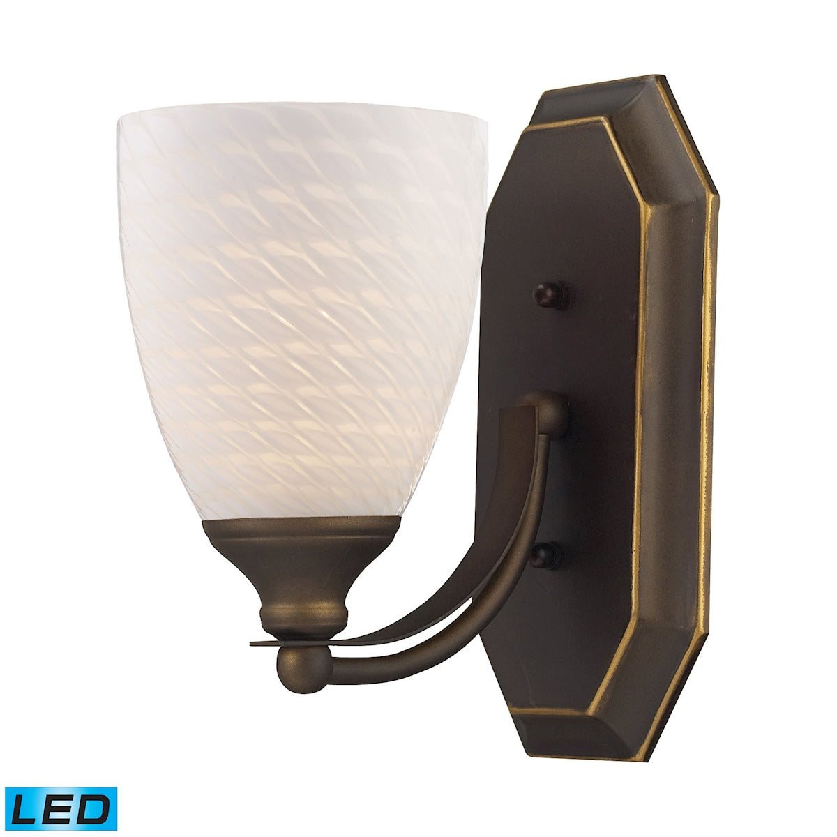 Mix-N-Match Vanity 1-Light Wall Lamp in Aged Bronze with White Swirl Glass - Includes LED Bulb