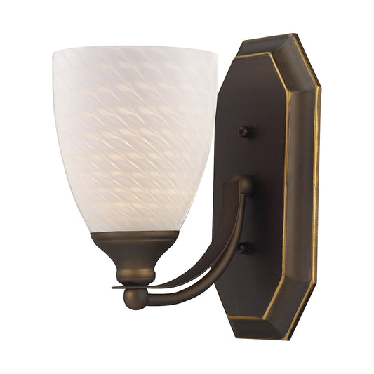 Mix-N-Match Vanity 1-Light Wall Lamp in Aged Bronze with White Swirl Glass