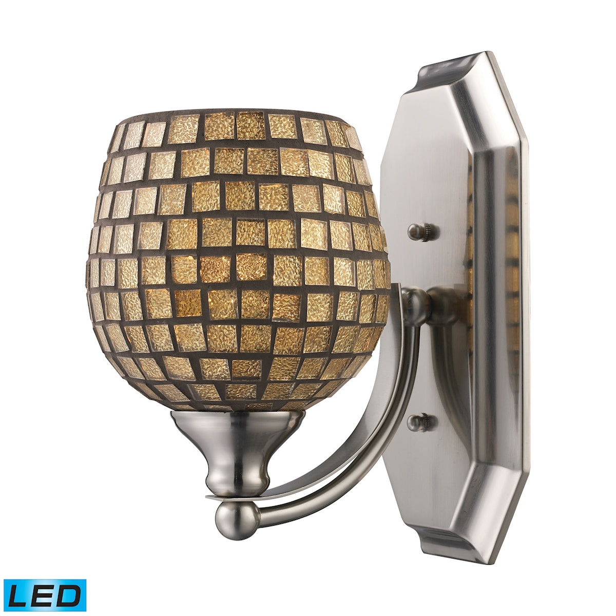 Mix and Match Vanity 1-Light Wall Lamp in Chrome with Gold Leaf Glass - Includes LED Bulb