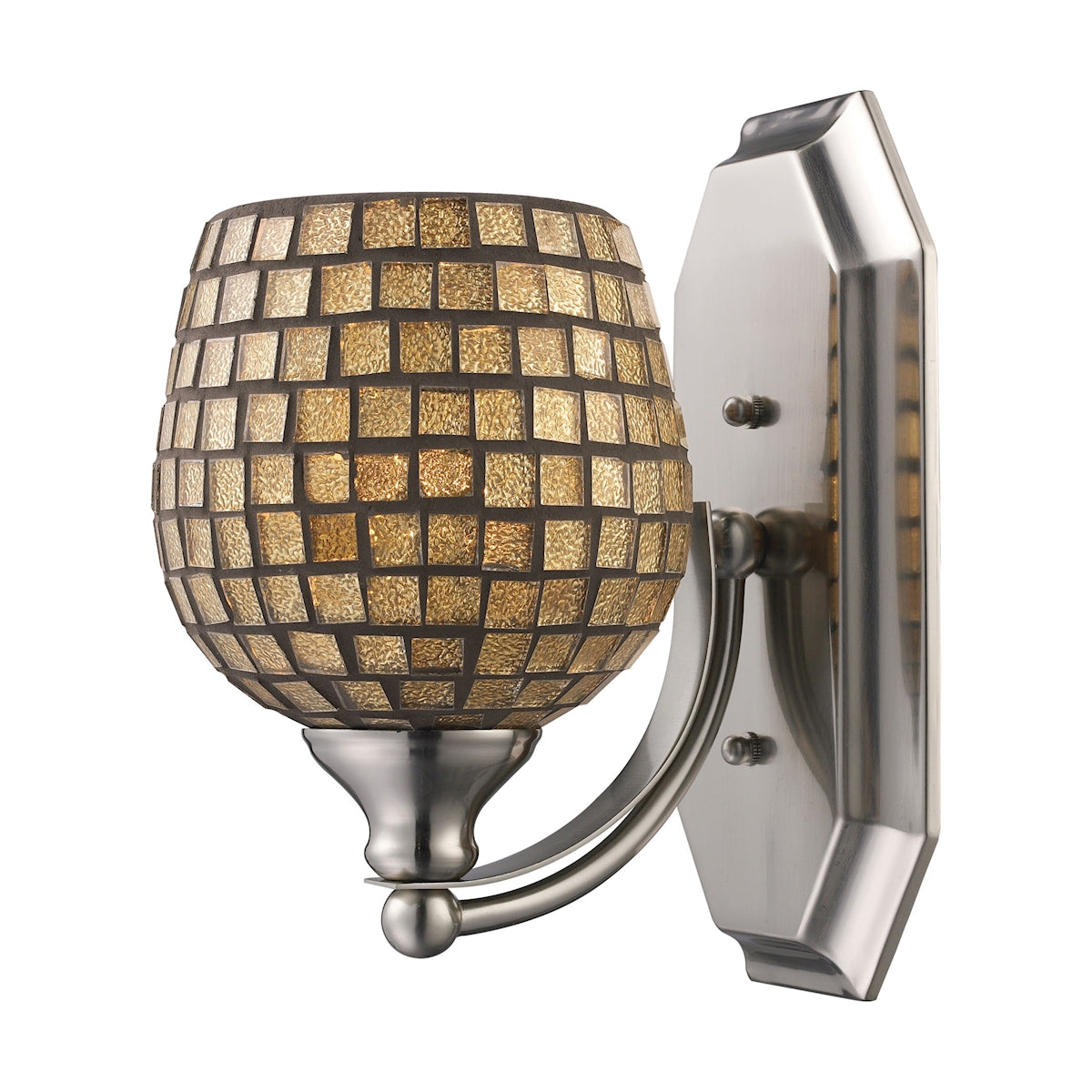 Mix and Match Vanity 1-Light Wall Lamp in Chrome with Gold Leaf Glass