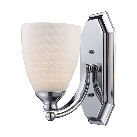 Mix and Match Vanity 1-Light Wall Lamp in Chrome with White Swirl Glass