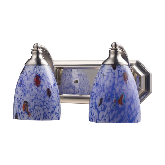 Mix-N-Match Vanity 2-Light Wall Lamp in Satin Nickel with Starburst Blue Glass