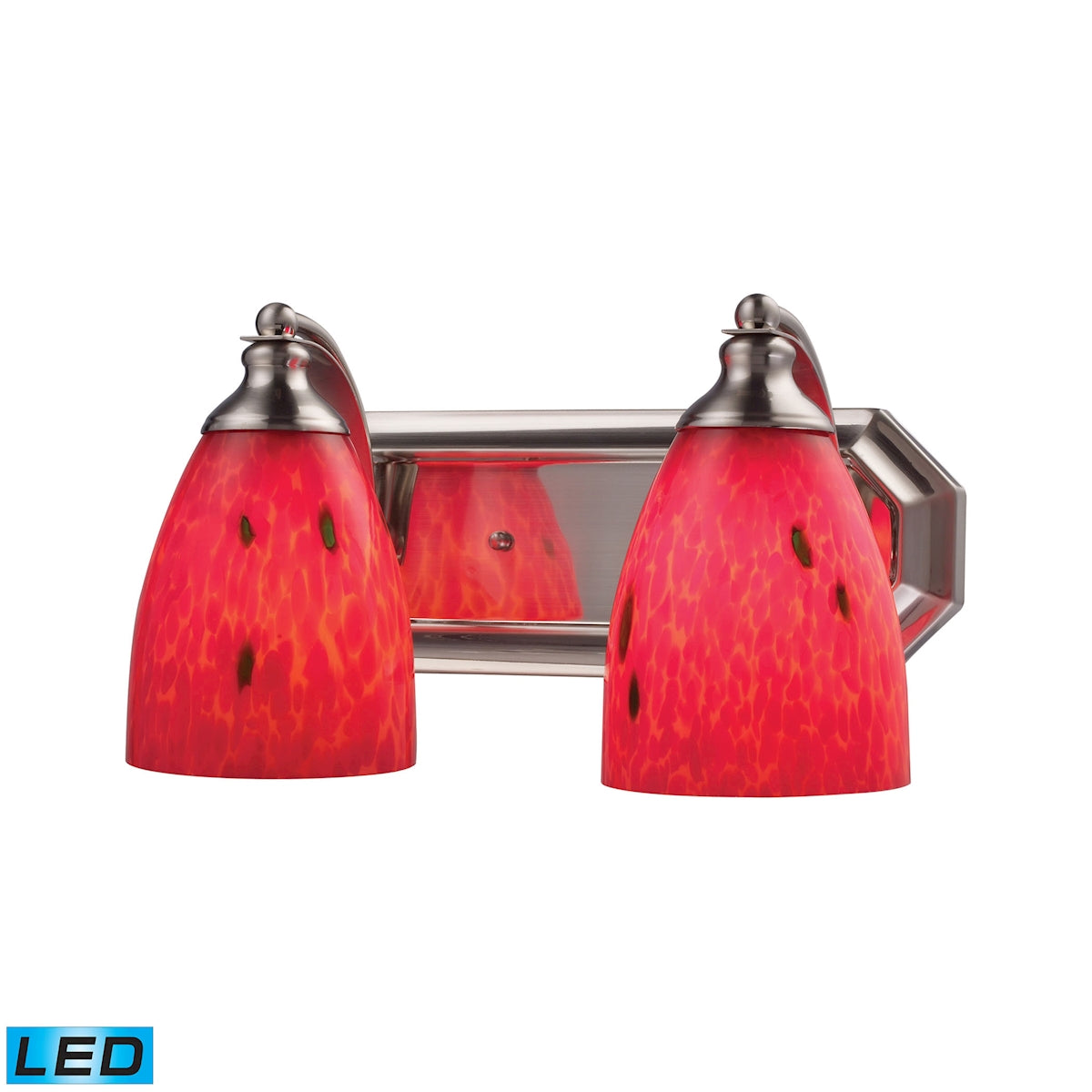 Mix-N-Match Vanity 2-Light Wall Lamp in Satin Nickel with Fire Red Glass - Includes LED Bulbs