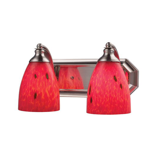 Mix-N-Match Vanity 2-Light Wall Lamp in Satin Nickel with Fire Red Glass