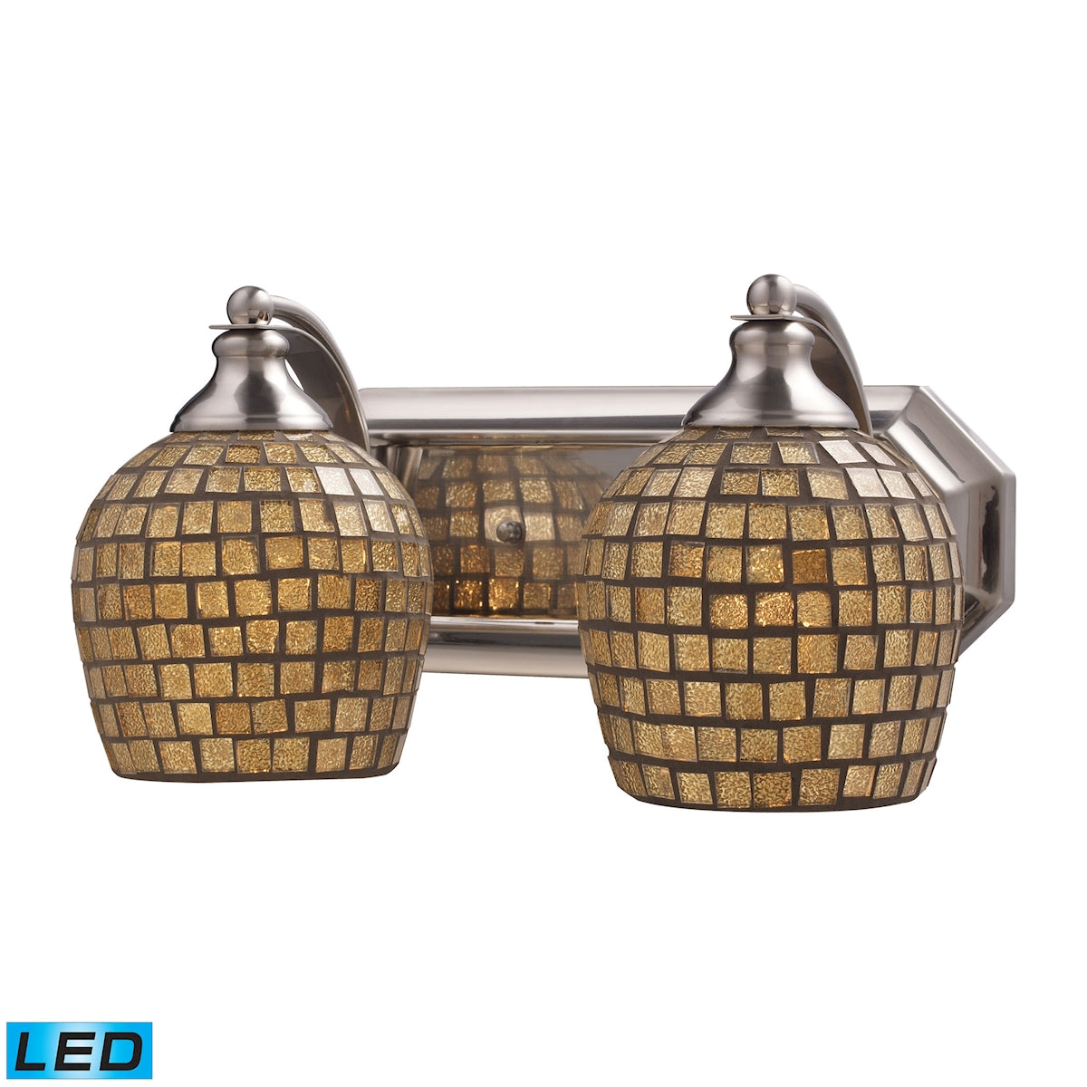 Mix-N-Match Vanity 2-Light Wall Lamp in Satin Nickel with Gold Leaf Glass - Includes LED Bulbs