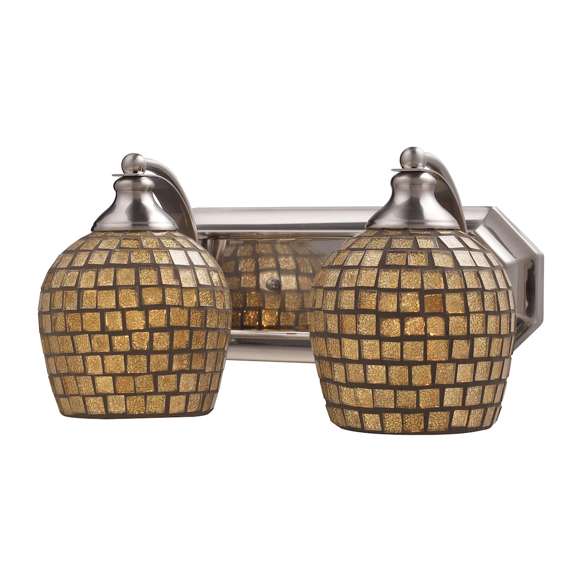 Mix-N-Match Vanity 2-Light Wall Lamp in Satin Nickel with Gold Leaf Glass