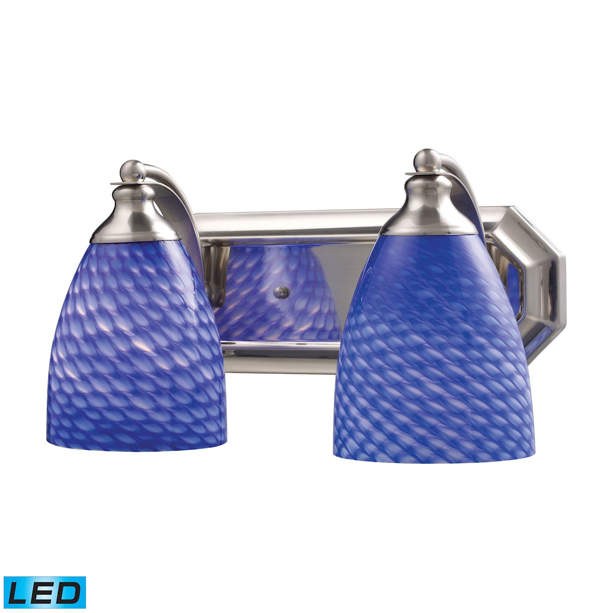 Mix-N-Match Vanity 2-Light Wall Lamp in Satin Nickel with Sapphire Glass - Includes LED Bulbs