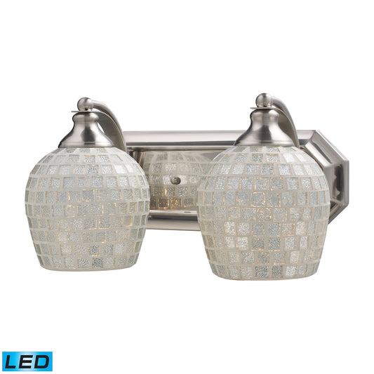 Mix-N-Match Vanity 2-Light Wall Lamp in Satin Nickel with Silver Glass - Includes LED Bulbs