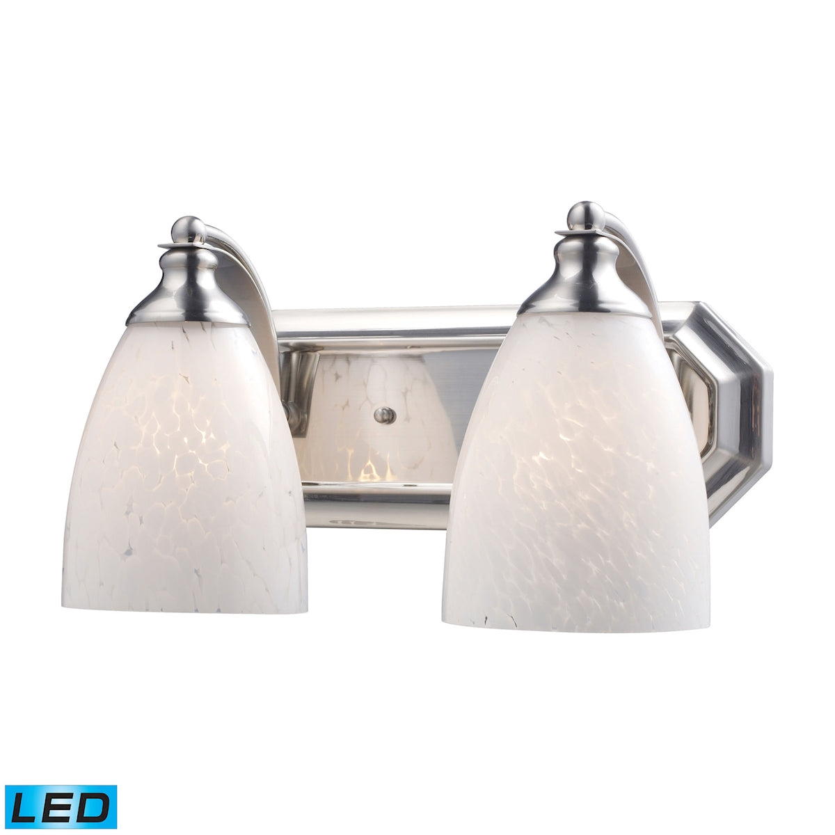 Mix-N-Match Vanity 2-Light Wall Lamp in Satin Nickel with Snow White Glass - Includes LED Bulbs