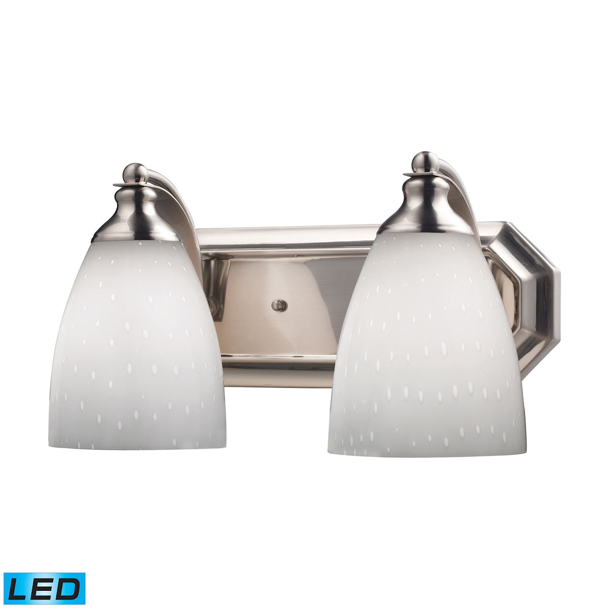 Mix-N-Match Vanity 2-Light Wall Lamp in Satin Nickel with Simple White Glass - Includes LED Bulbs
