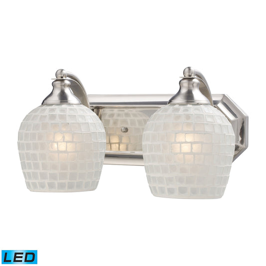 Mix-N-Match Vanity 2-Light Wall Lamp in Satin Nickel with White Glass - Includes LED Bulbs