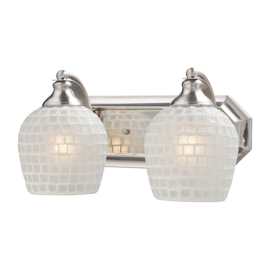 Mix-N-Match Vanity 2-Light Wall Lamp in Satin Nickel with White Glass