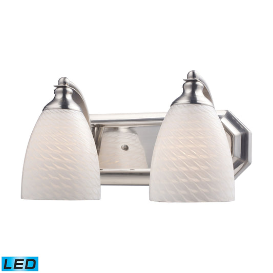 Mix-N-Match Vanity 2-Light Wall Lamp in Satin Nickel with White Swirl Glass - Includes LED Bulbs