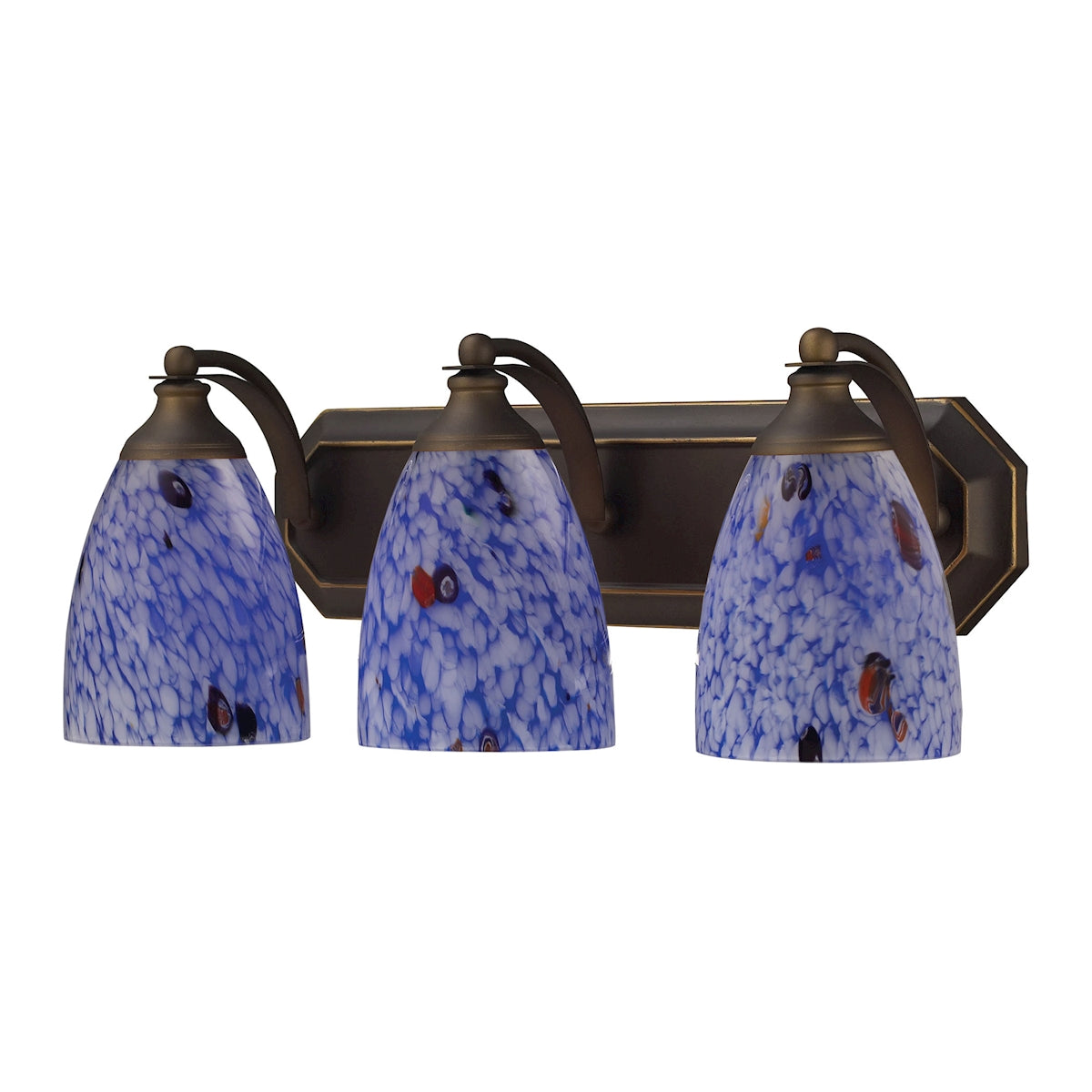 Mix-N-Match Vanity 3-Light Wall Lamp in Aged Bronze with Starburst Blue Glass
