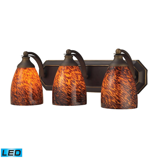 Mix-N-Match Vanity 3-Light Wall Lamp in Aged Bronze with Espresso Glass - Includes LED Bulbs