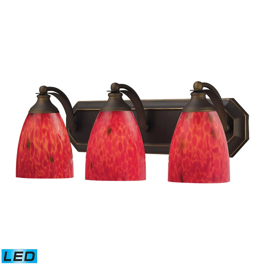 Mix-N-Match Vanity 3-Light Wall Lamp in Aged Bronze with Fire Red Glass - Includes LED Bulbs