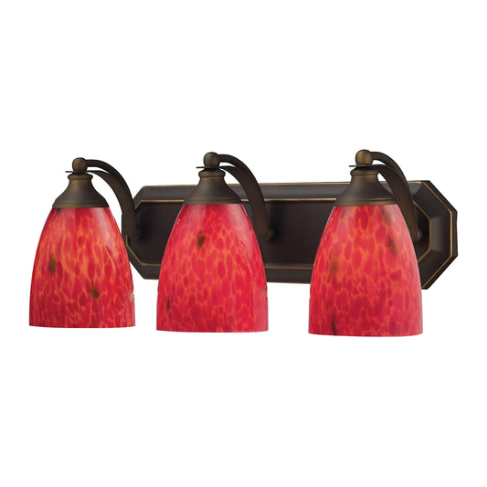 Mix-N-Match Vanity 3-Light Wall Lamp in Aged Bronze with Fire Red Glass