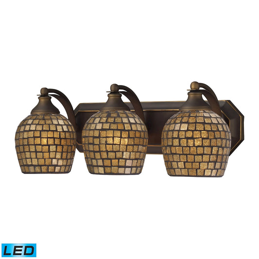 Mix-N-Match Vanity 3-Light Wall Lamp in Aged Bronze with Gold Leaf Glass - Includes LED Bulbs