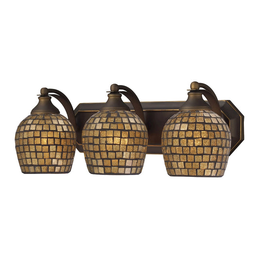 Mix-N-Match Vanity 3-Light Wall Lamp in Aged Bronze with Gold Leaf Glass