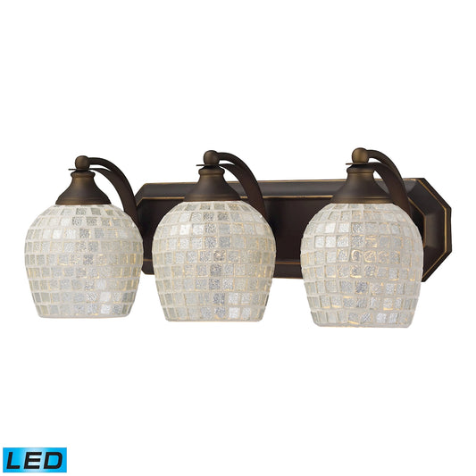 Mix-N-Match Vanity 3-Light Wall Lamp in Aged Bronze with Silver Glass - Includes LED Bulbs