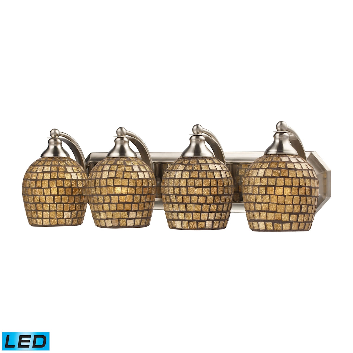 Mix-N-Match Vanity 4-Light Wall Lamp in Satin Nickel with Gold Leaf Glass - Includes LED Bulbs