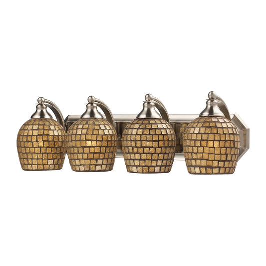 Mix-N-Match Vanity 4-Light Wall Lamp in Satin Nickel with Gold Leaf Glass