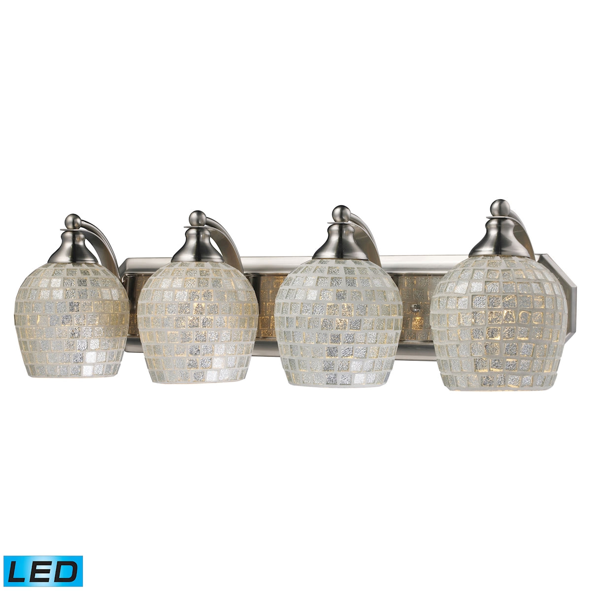 Mix-N-Match Vanity 4-Light Wall Lamp in Satin Nickel with Silver Glass - Includes LED Bulbs