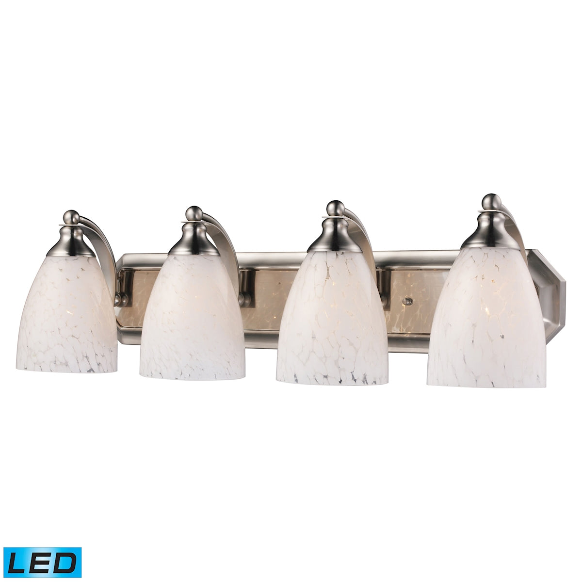 Mix-N-Match Vanity 4-Light Wall Lamp in Satin Nickel with Snow White Glass - Includes LED Bulbs